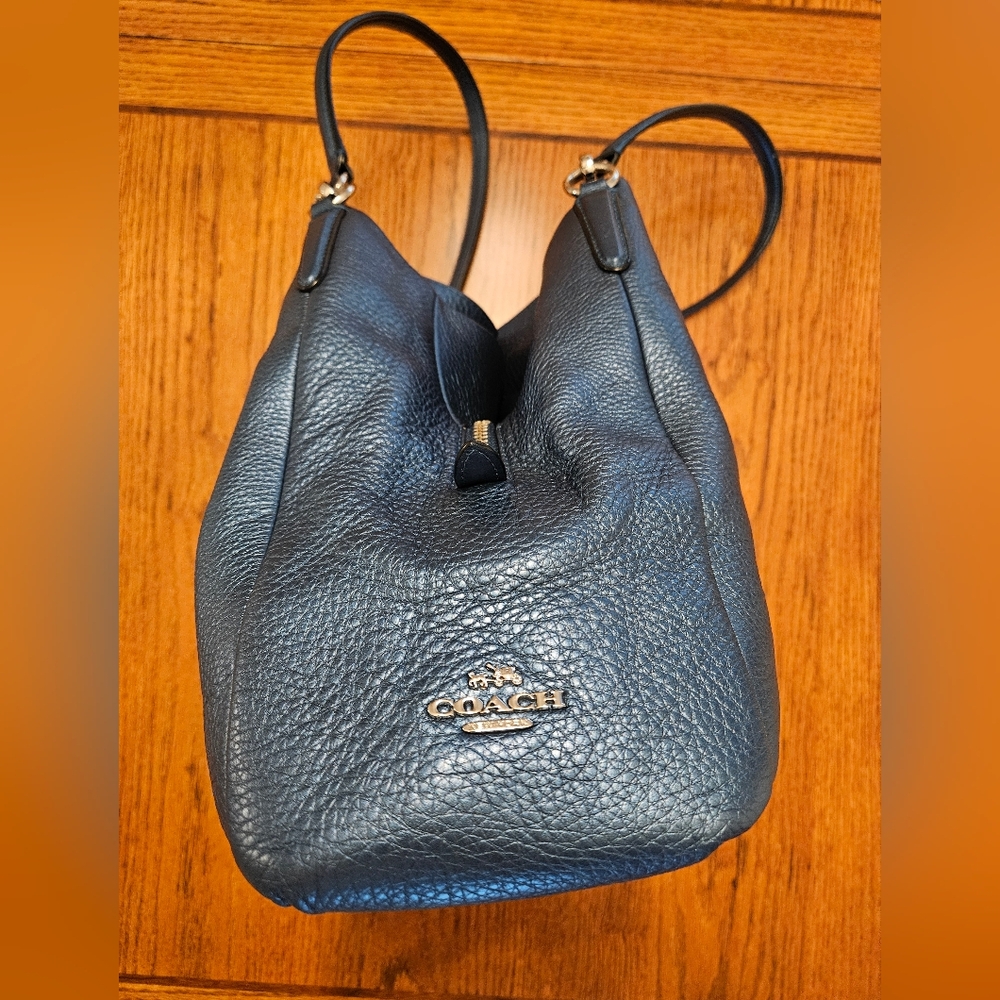 Coach Boho Metallic Navy Pebbled Leather Shoulder Bag w/ Silver Accents - Picture 5 of 12